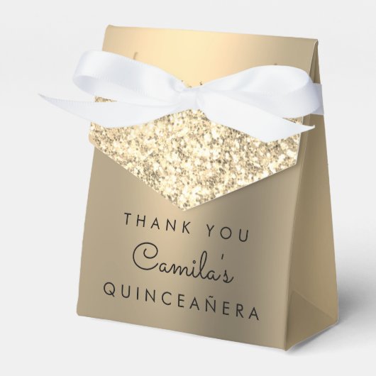Gouden Glitter Quinceanera Sla de datum op Bedankdoosjes (Voorkant Zijde)