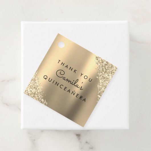 Gouden Glitter Quinceanera Sla de datum op Bedankjes Labels (In situ)