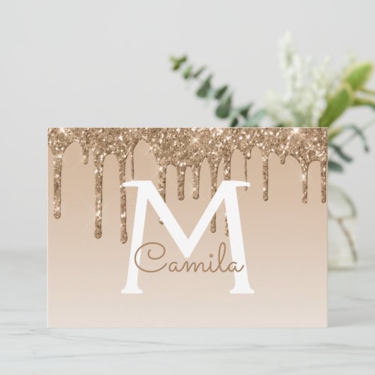 Gouden Glitter Quinceanera Sla de datum op Kaart (Staand voorkant)