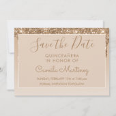 Gouden Glitter Quinceanera Sla de datum op Kaart (Achterkant)