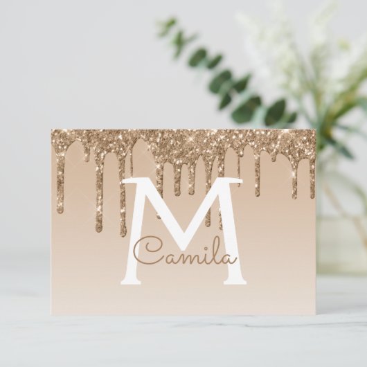 Gouden Glitter Quinceanera Sla de datum op Kaart (Staand voorkant)