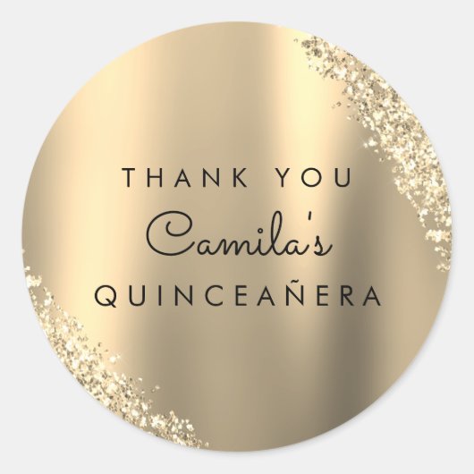 Gouden Glitter Quinceanera Sla de datum op Ronde Sticker (Voorkant)