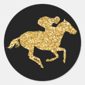 Gouden Glitter Racehorse op Black Derby Party Ronde Sticker (Voorkant)