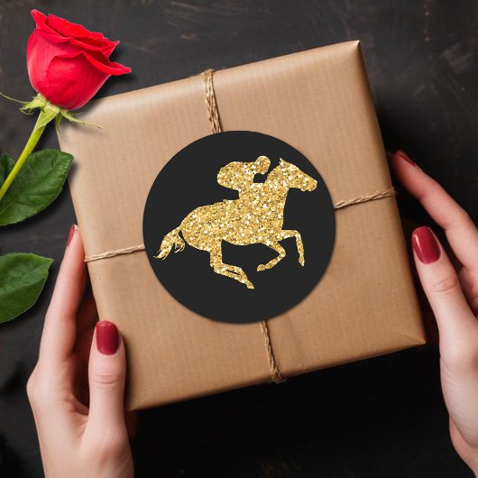 Gouden Glitter Racehorse op Black Derby Party Ronde Sticker