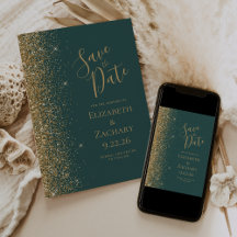 Gouden Glitter Rand Donkergroene Save the Date