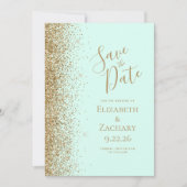 Gouden Glitter Rand Mintgroene Save the Date Aankondiging (Voorkant)