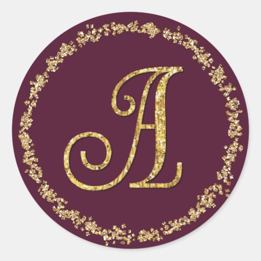 Gouden Glitter Rand Monogram 3 Elke Kleur Ronde Sticker (Voorkant)