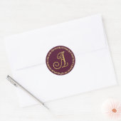 Gouden Glitter Rand Monogram 3 Elke Kleur Ronde Sticker (Envelop)