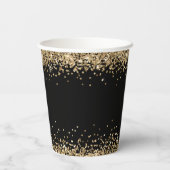 Gouden Glitter Rand Namen Verlovingsfeest Zwart Papieren Bekers (Achterkant)