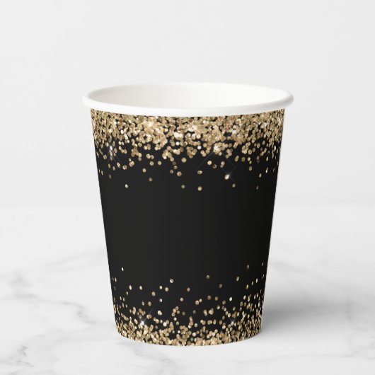 Gouden Glitter Rand Namen Verlovingsfeest Zwart Papieren Bekers (Achterkant)