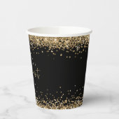 Gouden Glitter Rand Namen Verlovingsfeest Zwart Papieren Bekers (Links)
