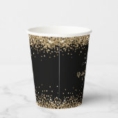 Gouden Glitter Rand Namen Verlovingsfeest Zwart Papieren Bekers (Rechts)