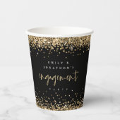 Gouden Glitter Rand Namen Verlovingsfeest Zwart Papieren Bekers (Voorkant)