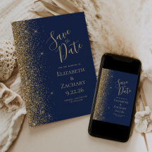 Gouden Glitter Rand Navy Blauwe Save the Date