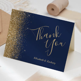 Gouden Glitter Rand Navy Blauwe Trouw Dank Je Kaart