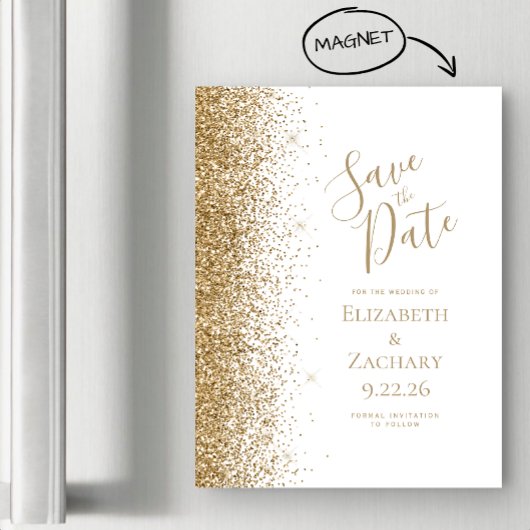 Gouden Glitter Rand Witte Magnetische Save the Dat