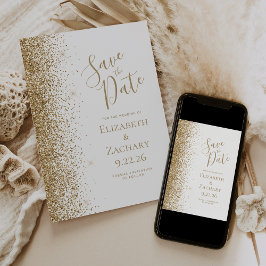 Gouden Glitter Rand Witte Save the Date Aankondiging