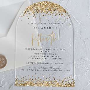 Gouden Glitter Randen Vijftigste Verjaardagsfeestj Acryl Uitnodigingen