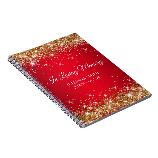 Gouden Glitter Red Memorial Service Gastenboek Notitieboek (Rechterzijde)