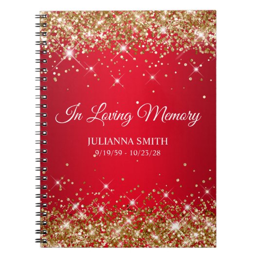 Gouden Glitter Red Memorial Service Gastenboek Notitieboek (Voorkant)