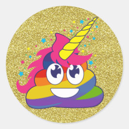 Gouden Glitter Regenboog Poep Eenhoorn Emoji Stick Ronde Sticker