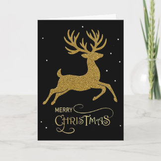 Gouden Glitter Rendier Kerstkaart Kaart