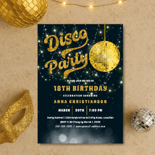 Gouden Glitter Retro 70s Disco Ball Verjaardag Kaart