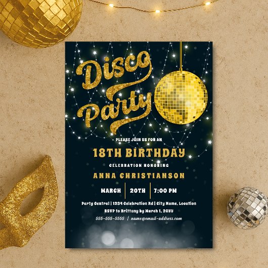 Gouden Glitter Retro 70s Disco Ball Verjaardag Kaart