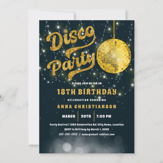 Gouden Glitter Retro 70s Disco Ball Verjaardag Kaart (Voorkant)