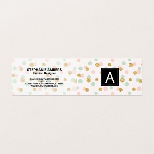 Gouden Glitter Retro Stippenpatronen Visitekaartje (Buitenkant ongevouwen)