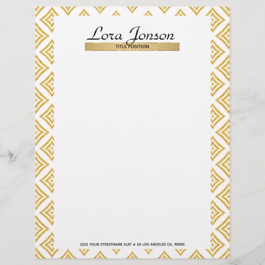 Gouden Glitter Rhomboid over witte achtergrond Briefhoofd (Voorkant)