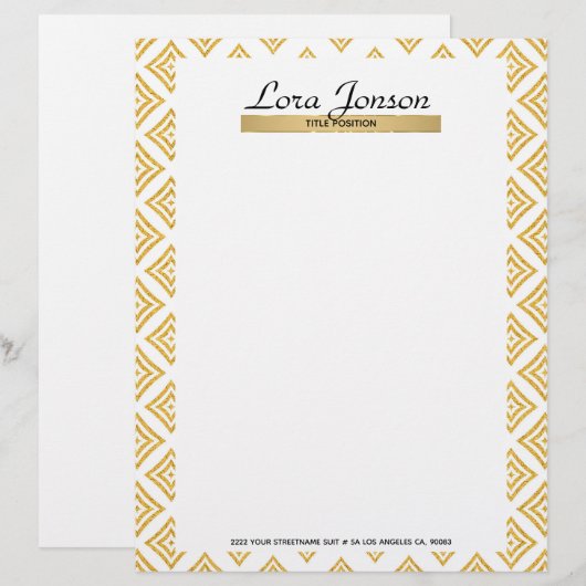 Gouden Glitter Rhomboid over witte achtergrond Briefhoofd (Voorkant / Achterkant)