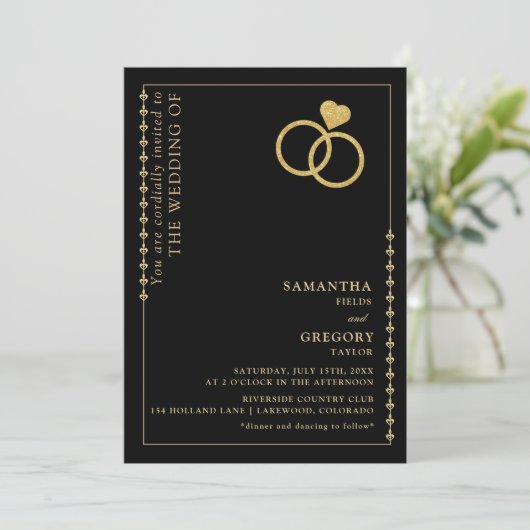 Gouden Glitter Ring Minimalistische bruiloft Kaart (Staand voorkant)