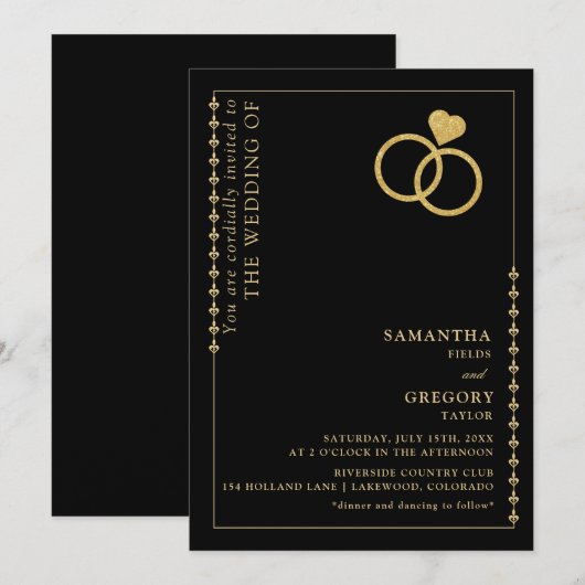 Gouden Glitter Ring Minimalistische bruiloft Kaart (Voorkant / Achterkant)