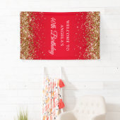 Gouden Glitter Rode 40e Verjaardag Verticaal Spandoek (Insitu)