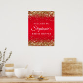 Gouden Glitter Rode Bruiloft Feest Welkom Poster (Keuken)