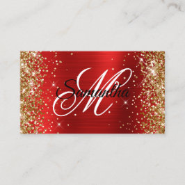 Gouden Glitter Rode Folie Fancy Monogram Visitekaartje