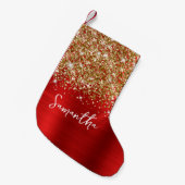 Gouden Glitter Rode Glam Naam Kleine Kerstsok (Voorkant (Hangend))
