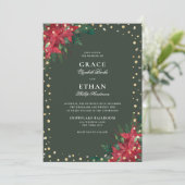 Gouden Glitter Rode Groene Bloemen Kerstmis Bruilo Kaart (Staand voorkant)