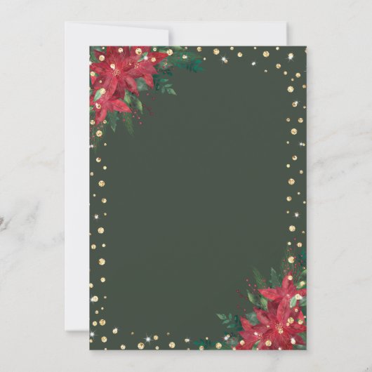 Gouden Glitter Rode Groene Bloemen Kerstmis Bruilo Kaart (Achterkant)