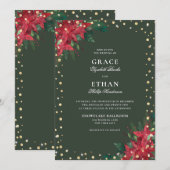 Gouden Glitter Rode Groene Bloemen Kerstmis Bruilo Kaart (Voorkant / Achterkant)