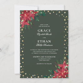 Gouden Glitter Rode Groene Bloemen Kerstmis Bruilo Kaart