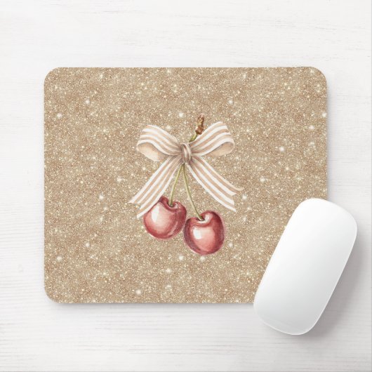 Gouden Glitter Rode Kersen Muismat (Met muis)