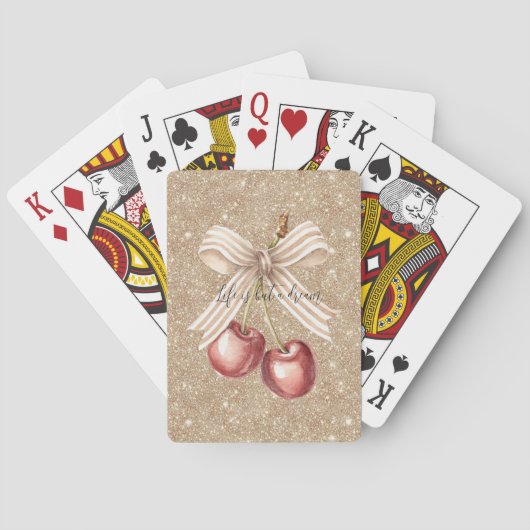 Gouden Glitter Rode Kersen Pokerkaarten (Achterkant)