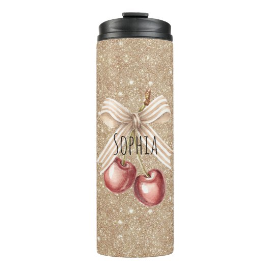 Gouden Glitter Rode Kersen Thermosbeker (Voorkant)