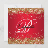 Gouden Glitter Rode Ombre Fancy Monogram Verjaarda Kaart (Achterkant)