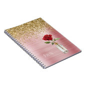 Gouden Glitter Rode Roos Notitieboek (Rechterzijde)