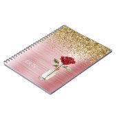 Gouden Glitter Rode Roos Notitieboek (Linkerzijde)