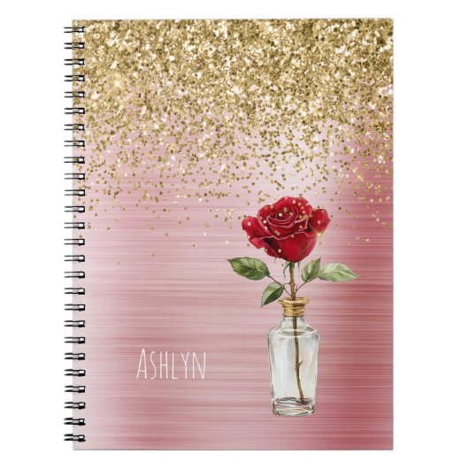 Gouden Glitter Rode Roos Notitieboek (Voorkant)