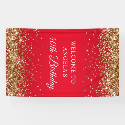 Gouden Glitter Rood 40e Verjaardag Verticaal Spandoek (Horizontaal)